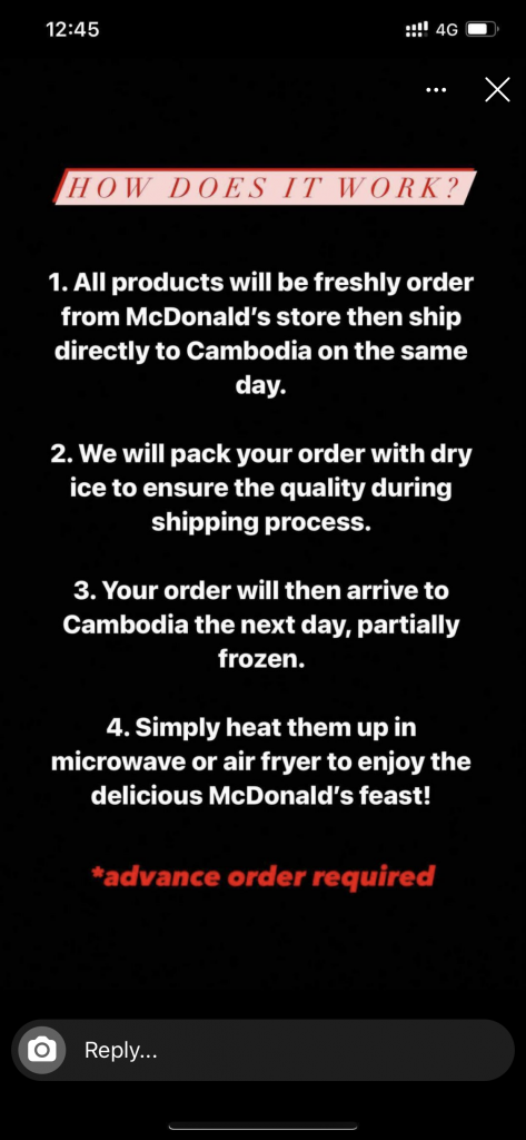 McDonalds delivered to Cambodia